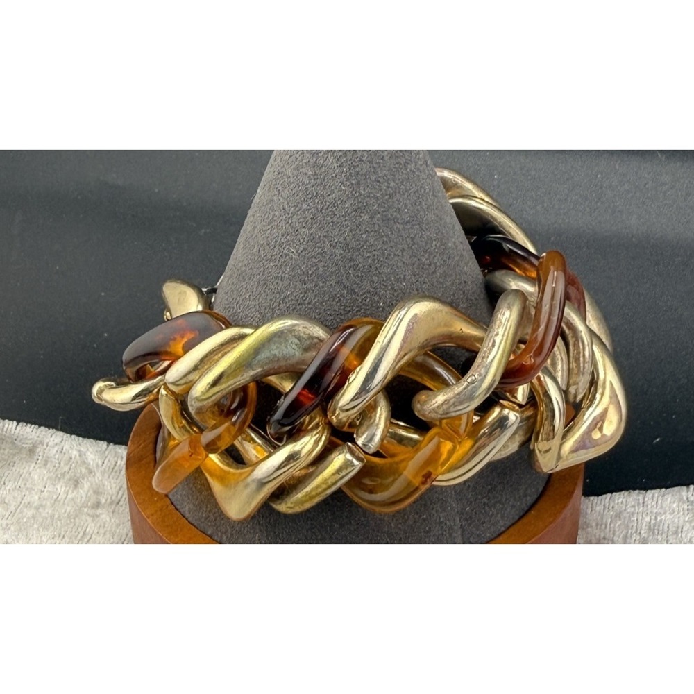 Vintage Bracelet Gold Tone Chunky Acrylic Rootbeer Curb Chain 7"